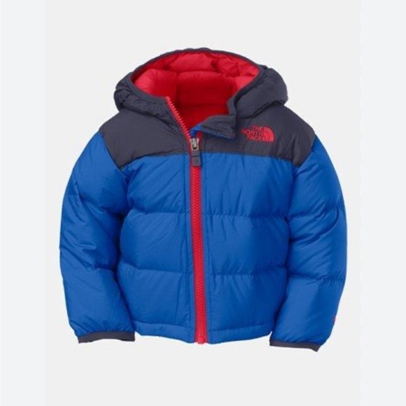 The North Face Nuptse Hooded Down Jacket Red Blue infant 3-6 months - Picture 1 of 14